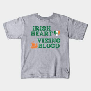 Irish Heart Viking Blood. (Green text) Gift ideas for historical enthusiasts  available on t-shirts, stickers, mugs, and phone cases, among other things. Kids T-Shirt